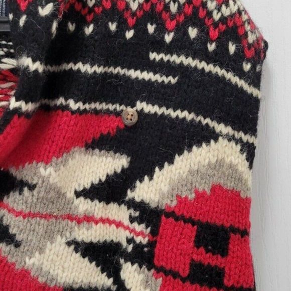 Polo Ralph Lauren Wool Vest Knitted Aztec Argyle Black/Red Button Up Size Medium - Picture 5 of 12
